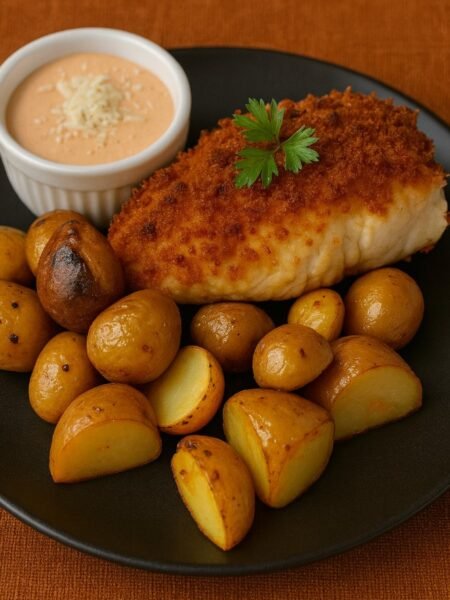 Crispy Parmesan Chicken with Roasted Garlic Potatoes (Easy Dinner Recipe) – Juicy, Flavorful, and Comfort Food Perfection