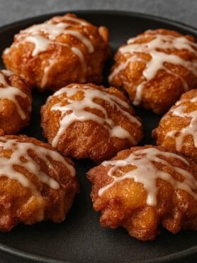 Homemade apple fritters recipe with crispy golden dough, cinnamon apples, and sweet glaze