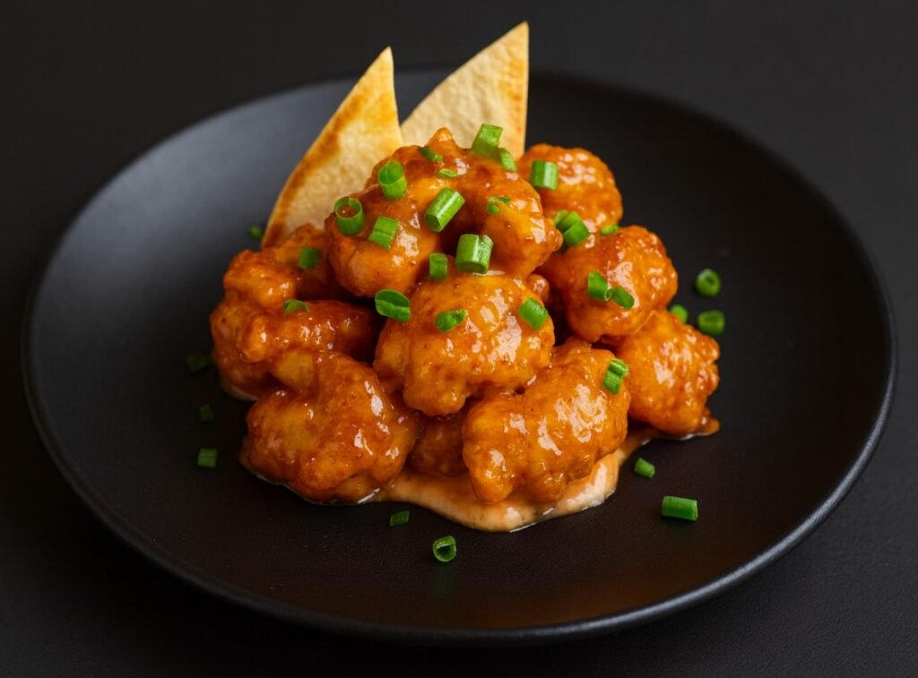 Crispy golden shrimp coated in a creamy spicy dynamite sauce and topped with green onions.