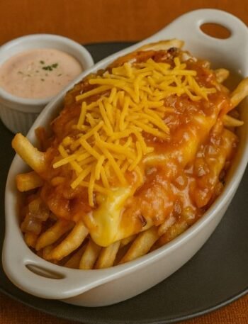 In-N-Out animal style fries copycat recipe with melted cheese, grilled onions, and secret sauce over crispy fries