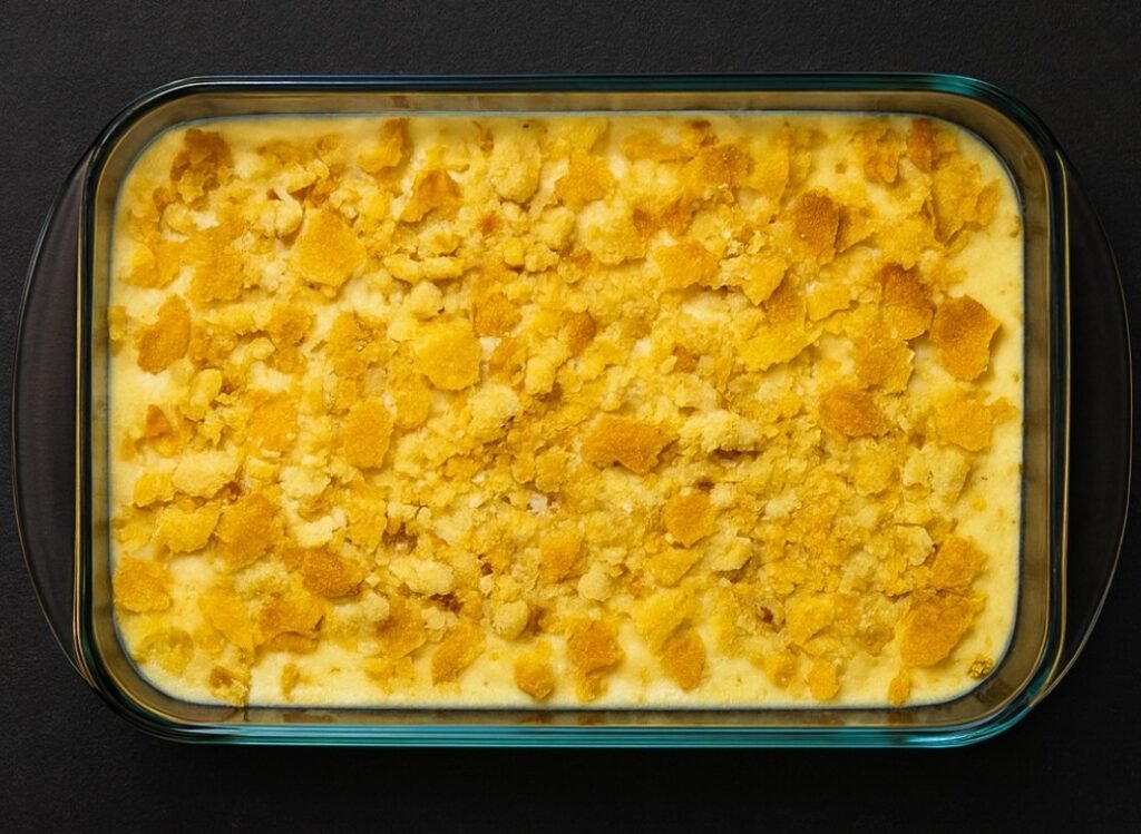 A golden-baked Neiman Marcus chicken casserole topped with buttery Ritz crackers.