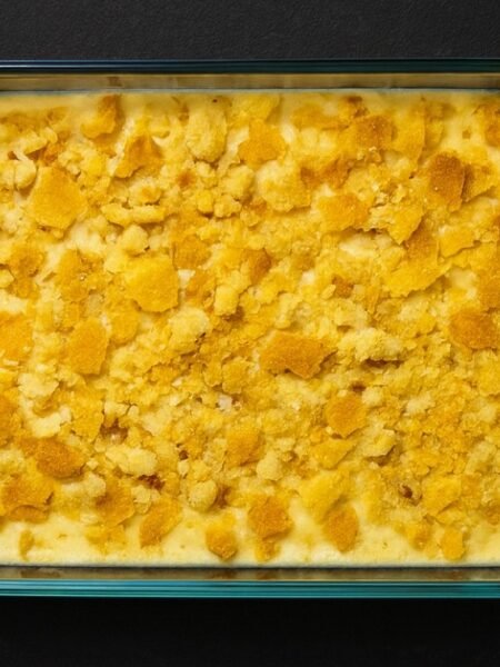 A golden-baked Neiman Marcus chicken casserole topped with buttery Ritz crackers.